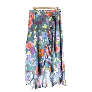 RACHEL Rachel Roy Floral Ruffle Hem Wrap MIDI Skirt - S